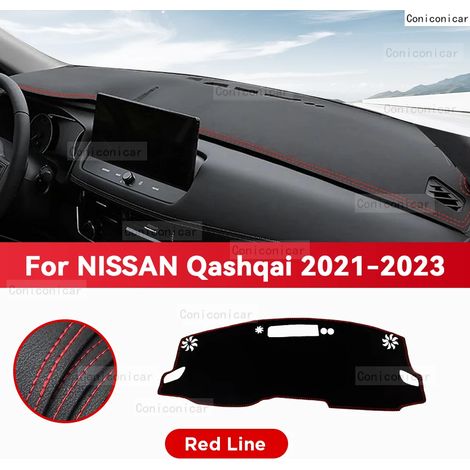 Tapis de protection de tableau de bord (simili cuir - Ligne rouge) compatible avec NISSAN QASHQAI J12 2021-2023. Accessoires auto : pare-soleil, protection UV, tapis de tableau de bord. (1/5)