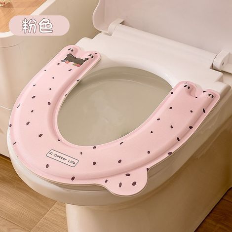 Abattant de toilettes imperméable et lavable en EVA, modèle universel en forme de U, renforcé et avec poignée, motif dessin animé - Gris-bleu(lot de 2) (1/5)