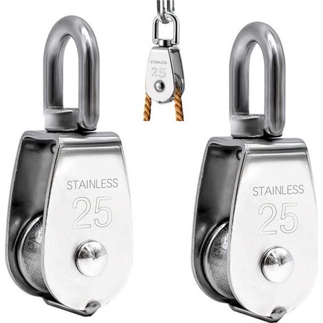 Lot de 2 Poulie de Levage en Acier Inoxydable 304, Moufle Simple M25, Capacité 150kg, Usage Manuel de Levage (1/3)