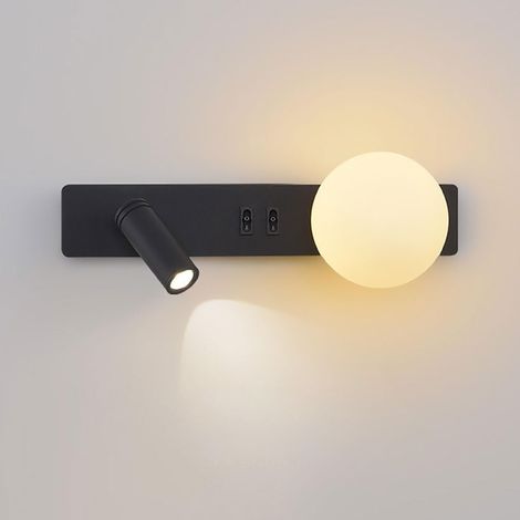 Applique de Chevet, Applique Murale de Lecture réglable, Applique Murale en métal Noir avec Abat-Jour sphérique en Acrylique, Spot LED Moderne + Douille G9, éclairage d'appoint pour Chambre (1/5)