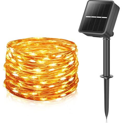 Guirlande Lumineuse Solaire D'Extérieur, 12+2m 120 Led, étanche Avec 8 Modes D'éclairage Pour Balcon, Décoration De Jardin, Arbres, Terrasse, Mariages, Lumières De Noël (Blanc Chaud) (1/5)