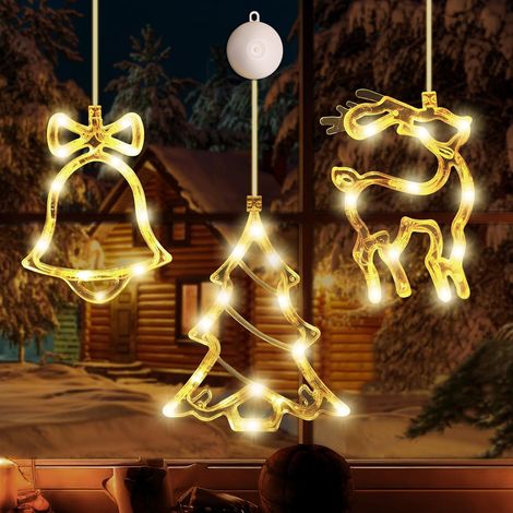 3 Pièces Guirlandes Lumineuses de Noël, Lampes LED à Ventouse Suspendues,Sûres, économes en énergie et chaleureuses pour Décorations de Noël (1/5)