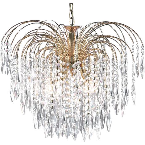 Searchlight Waterfall - Lampadario a 5 Luci da Soffitto Oro con Cristalli, attacco E14 (1/5)