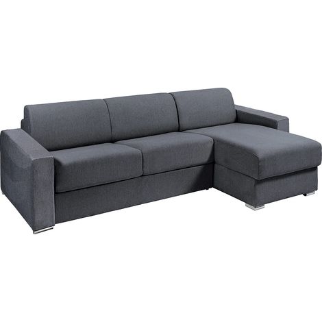 Canapé d'angle réversible convertible express en tissu texturé gris anthracite - Couchage lattes larges 160 cm - Matelas 22 cm avec mémoire de forme - CALITO (1/5)