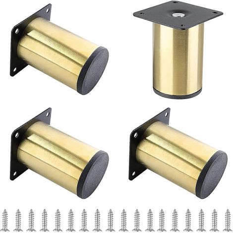 Quatre pieds de meubles en acier inoxydable, 4 pouces/mm, dorés et noirs, ronds, à visser, adaptés aux canapés, étagères, armoires, tables basses, coiffeuses, bancs, penderies, etc. (1/5)