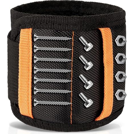 Bracelet Magnétique, Réglable avec 15 Aimants Super Puissants pour Vis Clous Trépans de Forage,Idee Cadeau Homme Papa Anniversaire, Tool Cadeau pour DIY Handyman Cadeau Fete des Pere-Fei Yu (1/5)