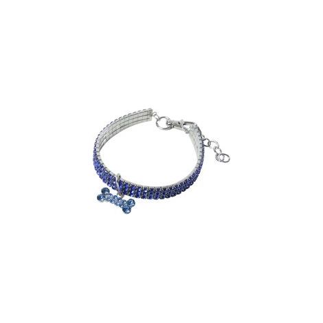 Magnifique collier à trois rangs de strass pour chat ou chien, orné de strass bleus. (1/5)