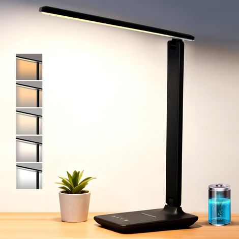 Lampe de bureau LED rechargeable, haute capacité de 4000 mAh, intensité variable, 5 modes et 5 niveaux de luminosité, adaptée à une utilisation à domicile et en extérieur. (1/5)