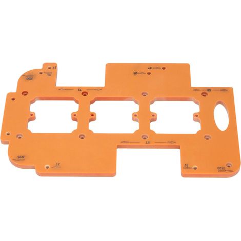 Gabarit perçage prise interrupteur 70x70mm + gabarit boîte dérivation R20 R25 R30, gabarit angle défonceuse plastique technique, 3 vis (1/5)