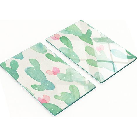 Tablas de cortar decorativas de vidrio con dise帽o de acuarela para cocina, cactus, 2 x 30 x 52 cm