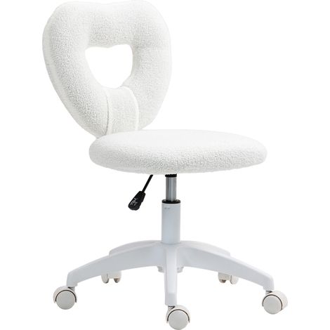 Sedia ufficio imbottita velluto Teddy schienale cuore rotelle bianco 45x56x78-88 cm
