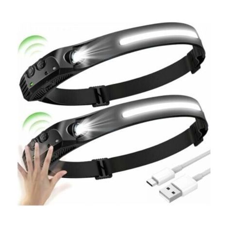 2PCS LED Headlamp,, LED Sensor Headlamp, USB Rechargeable Waterproof LED Headlamp (1/5)