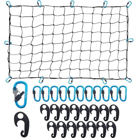 1x SUV Filet de Chargement avec 28 Crochets Filet Elastique 90 x 120CM Etiré à 225 x 300CM Filet de Coffre en Latex 5MM pour Camion SUV Remorque Voiture Van/Nissan Frontier, Toyota Tacoma, etc (1/5)