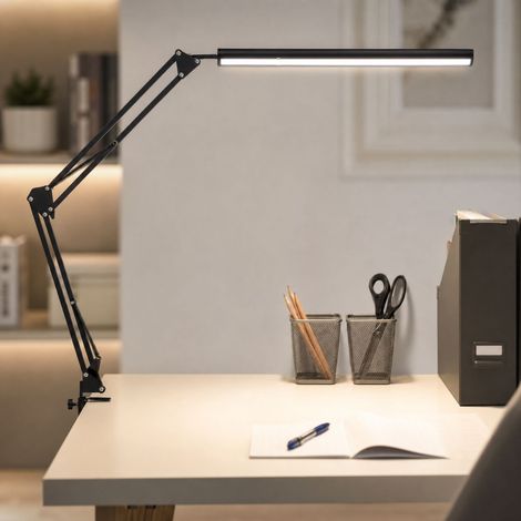 Lampe de bureau articulée extensible 1.1m, LED haute luminosité 990LM, variateur intensité et température couleur, pince fixation robuste (1/4)
