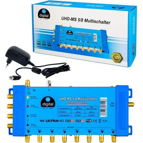 Commutateur Multiple Pmse 5-8 1x Sat jusqu'à 8 récepteurs - récepteur pour TV Full HDTV 3D 4K UHD avec Bloc d'alimentation 167