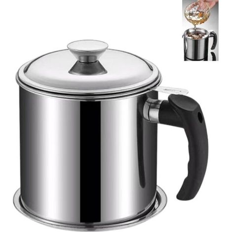 Botella de aceite con filtro y tapa, apta para almacenar aceite de freír y aceites de cocina. Color plata, dimensiones: 12,5 x 12,5 x 11,5 cm, capacidad: 1,4 litros. (1/5)