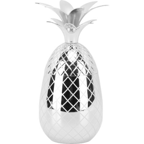 Bicchiere a forma di ananas con coperchio, 500 ml, in acciaio inox, riutilizzabile, facile da pulire, versatile, ideale per bar e feste, colore argento.