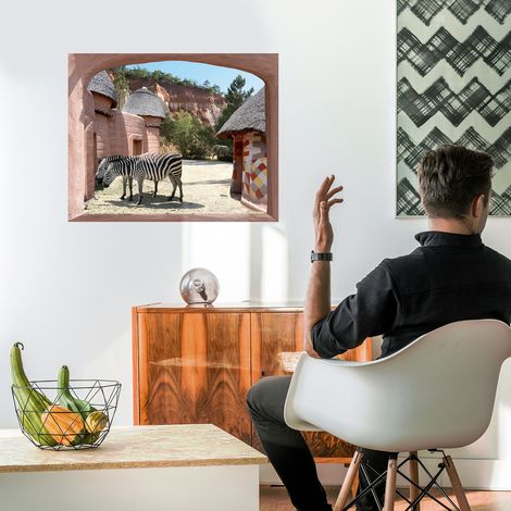 Sticker Mural 3D Zèbres Africains 60x75cm - Déco Fenêtre Trompe l'Oeil Village Look - Autocollant Mural Décoratif (1/4)