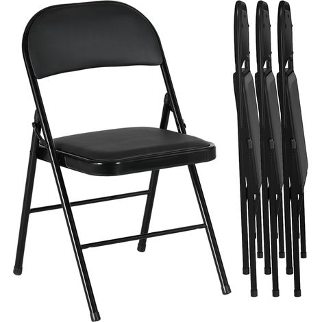 Set 2 Sedie Pieghevoli Imbottite in Finta Pelle PU e Metallo, 45x46x78 cm, Nero