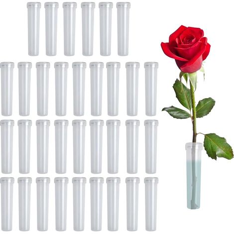 Lot de 50 tubes à fleurs fraîches - 7 x 1,5 cm - Transparent - Avec capuchons - Réutilisables