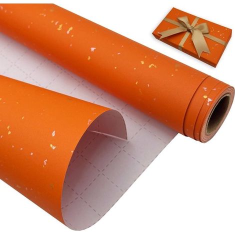Rouleau de papier cadeau d'anniversaire 43 cm x 10 m, papier kraft recyclable pour anniversaires, mariages, fêtes prénatales, cadeaux d'invités, décoration, orange (1/5)
