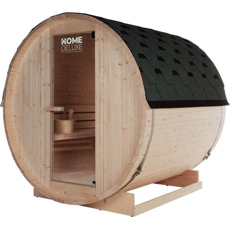 Home Deluxe – Sauna extérieur en tonneau LAHTI L – 4 places – Dimensions : 189 x 191,5 x 180 cm – Poêle 6 kW inclus – Bois épicéa naturel
