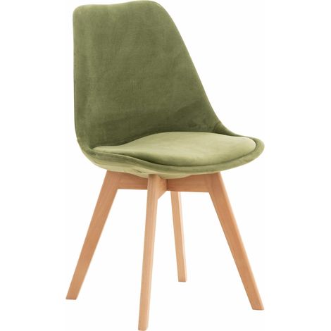 Chaise de salle à manger x1 design scandinave en velours vert clair et pieds en bois clair 100002287 (1/5)