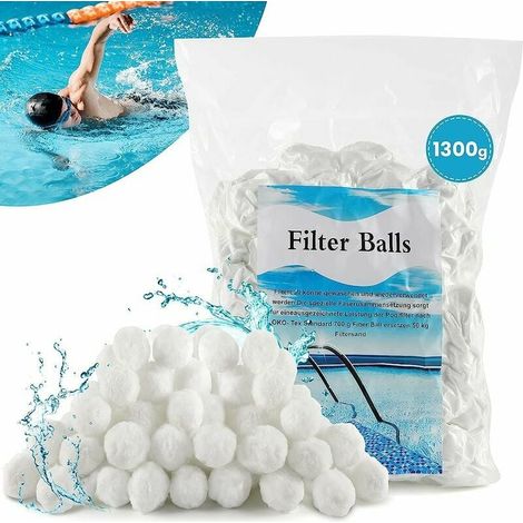 Filter Balls 1300g Schwimmbad Filter Balls, Alternative zu 46 Kg Filtersand Quarzsand, Faserfiltermedium für Schwimmbad, Passend für Verschiedene Filtersysteme (1/5)
