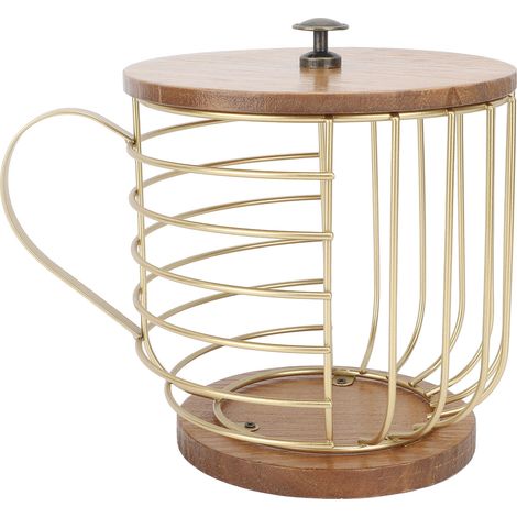 Großer Kapselhalter aus Eisen, platzsparender Holzsockel, Kapselaufbewahrung, goldener Deckel für die Kaffeebar zu Hause (1/5)