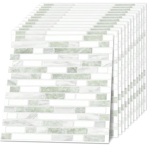 Lot de 12 carreaux muraux 3D - En PVC - Pour carrelage de cuisine, crédence de cuisine - Aspect pierre - Bâtonnets étanches - Beige - 30,5 x 30,5 cm (1/5)