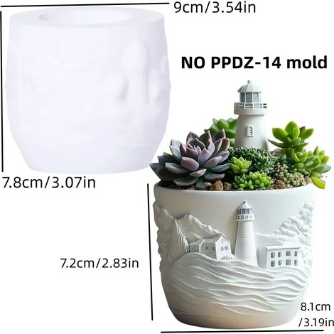 (Moule SANS PPDZ-14) Moule en résine silicone pour pot de fleurs en résine, motif relief montagneux, ruisseau de montagne, eau courante, boîte de rangement, coupelle à bougie, moules en gypse (1/4)