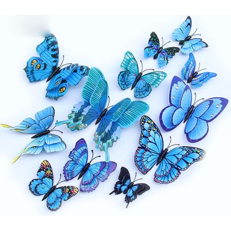 Realistische 3D-Schmetterlings-Wandtattoos mit zwei Lagen – Kreativer, farbenfroher Schmetterlingdessuskleber aus PVC für die Wohnzimmerdekoration - Crezuo