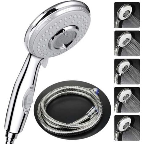Water-saving high-pressure hand shower with 2m shower hose, 5 water-saving modes, stainless steel (1/5)