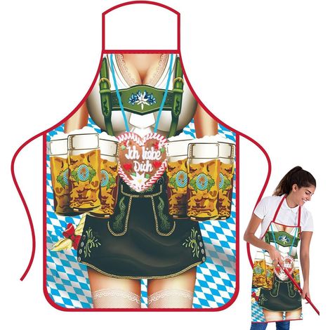 Tablier de fête allemand, tablier Oktoberfest résistant à l'huile tablier Dirndl pour femme, tablier Lederhosen tablier nouveauté pour femme tablier femme drôle de cuisine (1/5)