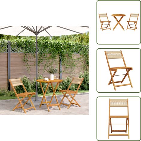 Tavolo pieghevole - vidaXL Set da Bistrot 3pz Beige in Polipropilene e Legno Massello - Sedie da pranzo esterno