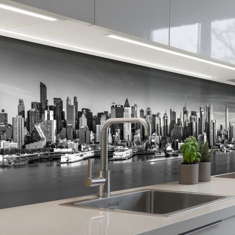 Kitchen Splashback Skyline - City - Skyscrapers - Black - White 250x60 cm (1/5)