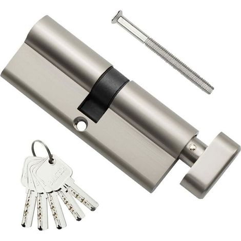 Stück 40T/40 mm Messingzylinder im europäischen Stil, 80 mm Dreh-/Schlüsselzylinderschloss mit 3 horizontalen Messingschlüsseln, diebstahlsicher, bohrsicher, stoßfest, Satin-Nickel (1/4)