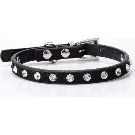 Collier pour petit chien en cuir PU ajustable avec strass-Black (1/2)