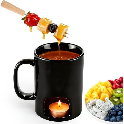 Fondue au chocolat en céramique avec bougie chauffe-plat – Tasse à chocolat portable résistante à la chaleur en céramique, chauffe-fromage et beurre, mini casserole à fondue pour chocolat (1/5)