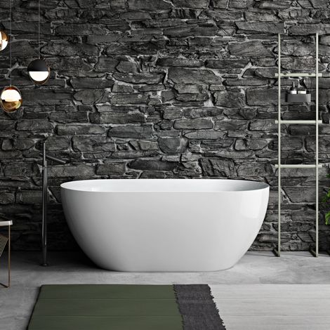 Stano. – Baignoire îlot ovale 170 cm en Résicryl® – Tablier rigide intégré – Rebord ultra-fin – Pieds ajustables cachés