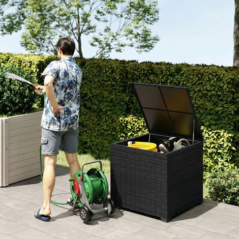 Coffre jardin résine tressée coffre rangement extérieur 253L imperméable doublure zippée 72x72x70cm noir