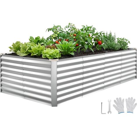Bac Potager Surélevé Jardinière Rectangulaire en Alu-Zinc Galvanisé 240 x 120 x 62 cm Fond Ouvert pour Légumes et Fleurs (1/5)