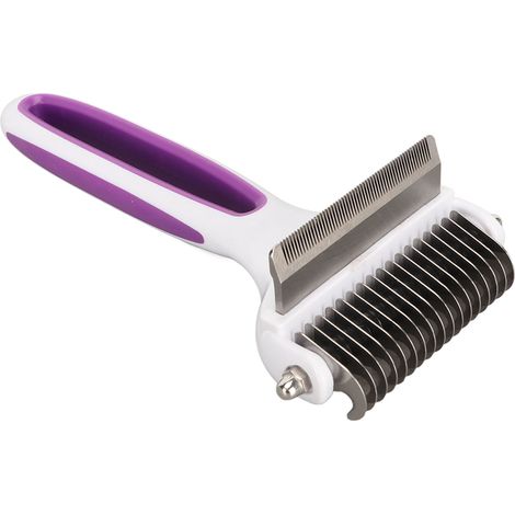 Brosse de démêlage 2 en 1 pour chats et chiens - Outil de démêlage et peigne pour sous-poil - Élimine les nœuds - Violet (1/5)