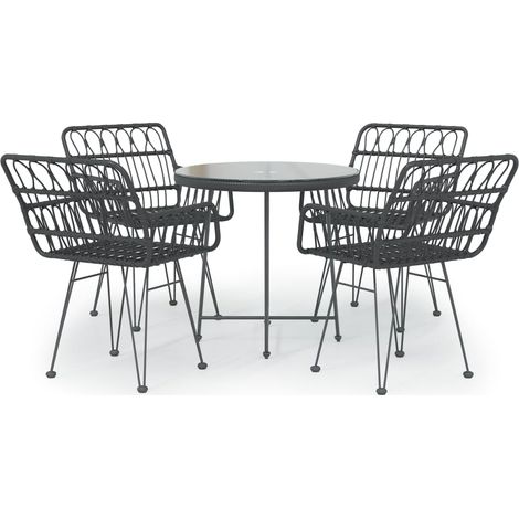 vidaXL Gartenessgruppe 5-teilig Schwarz Geflochtenes Material