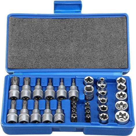 Juego de llaves de vaso estrella macho y hembra, herramientas manuales - 34 piezas, juego de llaves de vaso estrella para uso manual en automóviles, camiones, máquinas y otros trabajos, con estuche de (1/5)