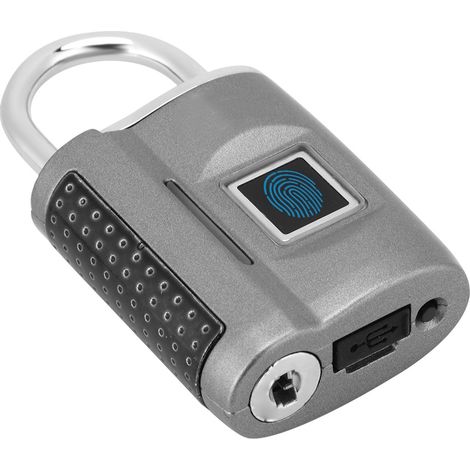 Cadenas à empreinte digitale sans mot de passe, déverrouillage par cadenas douanier pour valise, bagage ou sac à dos, gris (1/5)