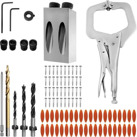 Guide de perçage d'angle 15°, tout aluminium, avec serre-joint, clé et bague de butée, accessoire de menuiserie pour projets de bricolage (1/5)