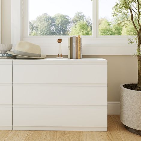 Commode en bois moderne, meuble de rangement polyvalent pour chambre, salon et couloir, Blanc, 3 tiroirs, 100×40×75 cm