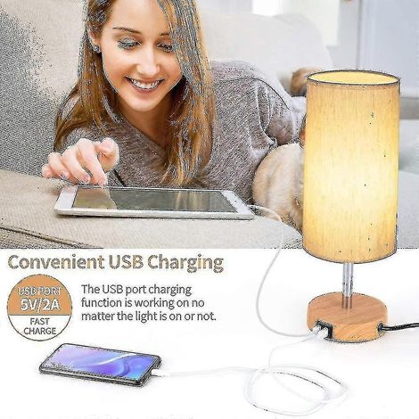 Lampe de chevet Bjxy avec port USB et commande tactile, lampe de table en bois pour chambre à coucher (1/2)