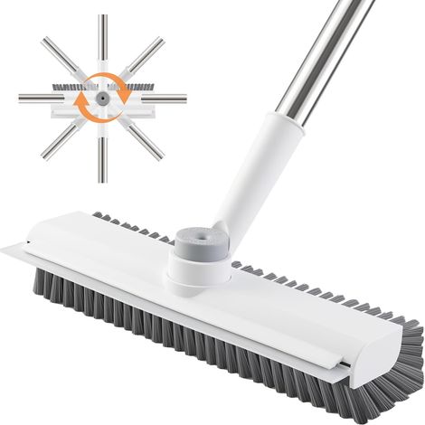 3 in 1 Vacuum Brush Soil with Long Sleeves(138cm), Brush Soil Outdoor Cleaning with Hair and Squeegee for Patio, Tiles, Kitchen, Bathroom, Patio, Garage, Shower, Tiles(White) (1/5)